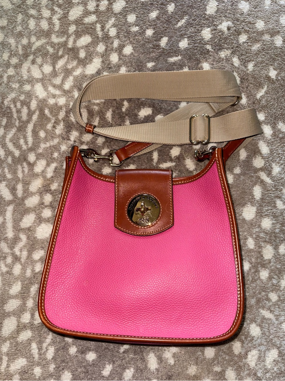 Dooney & Bourke Pink Pebbled Leather Crossbody with Brown Trim